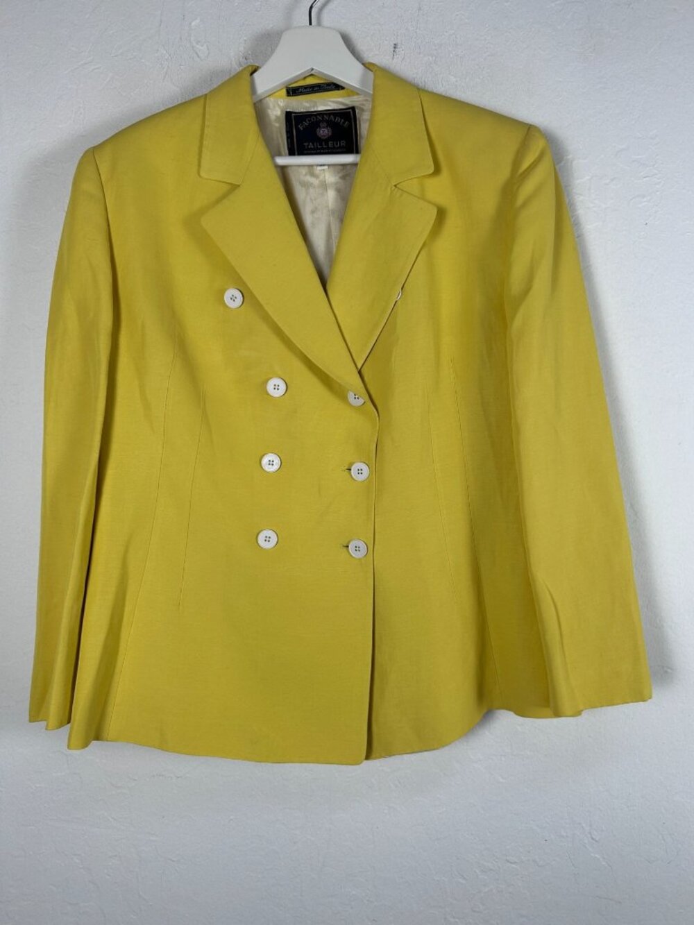 Faconnable Tailleur Womens Yellow Double-Breasted Blazer Jacket Size 14/50 Italy
